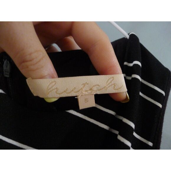 Hutch Striped Crew Neck Belted Midi Dress Cross Bottom - Black/White S - Picture 5 of 6